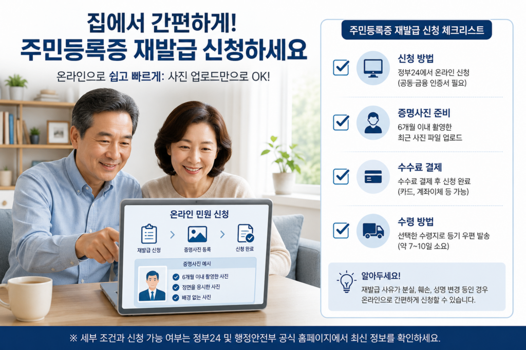50대가 노트북으로 정부24에서 주민등록증 재발급을 신청하는 모습