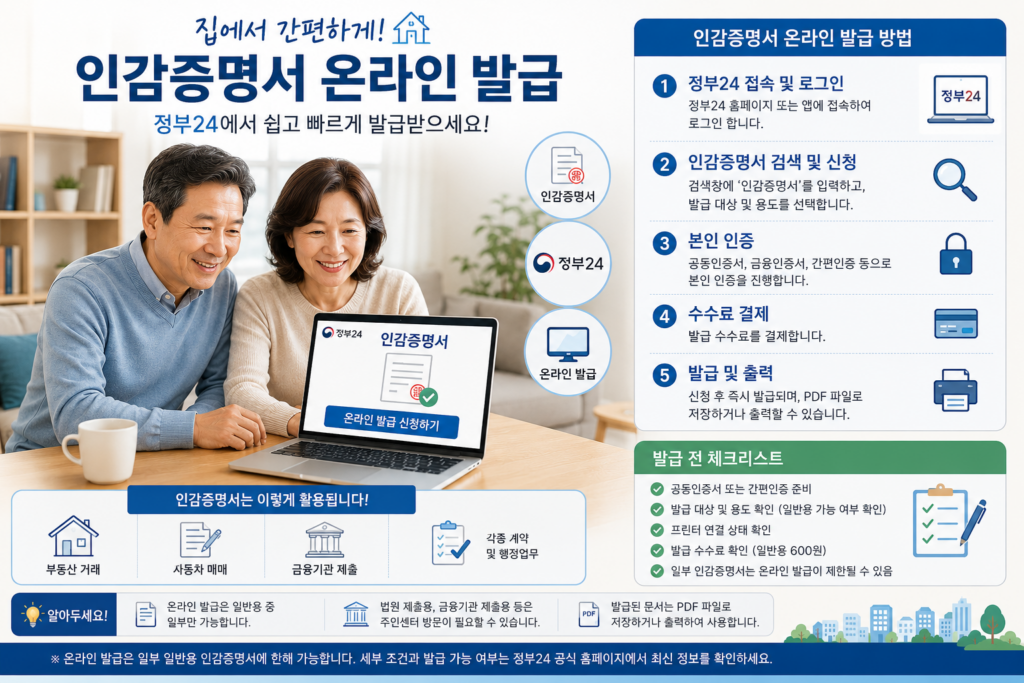 50대 부부가 정부24에서 인감증명서 인터넷 발급 방법을 확인하는 모습
